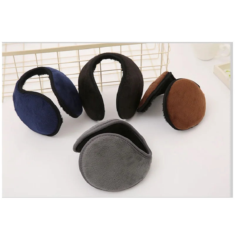 Fleece lined foldable ear muffs in black, navy, brown and grey