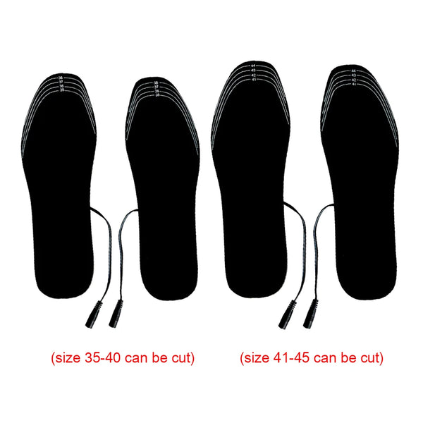 USB rechargeable heated insoles with adjustable heat settings, trimmable to fit